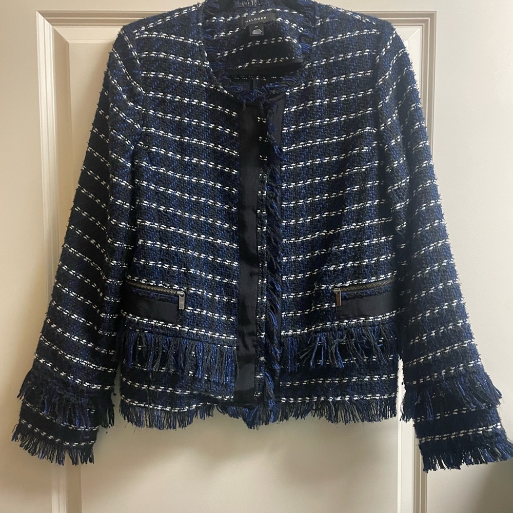 Chic Navy Blue Tweed Jacket